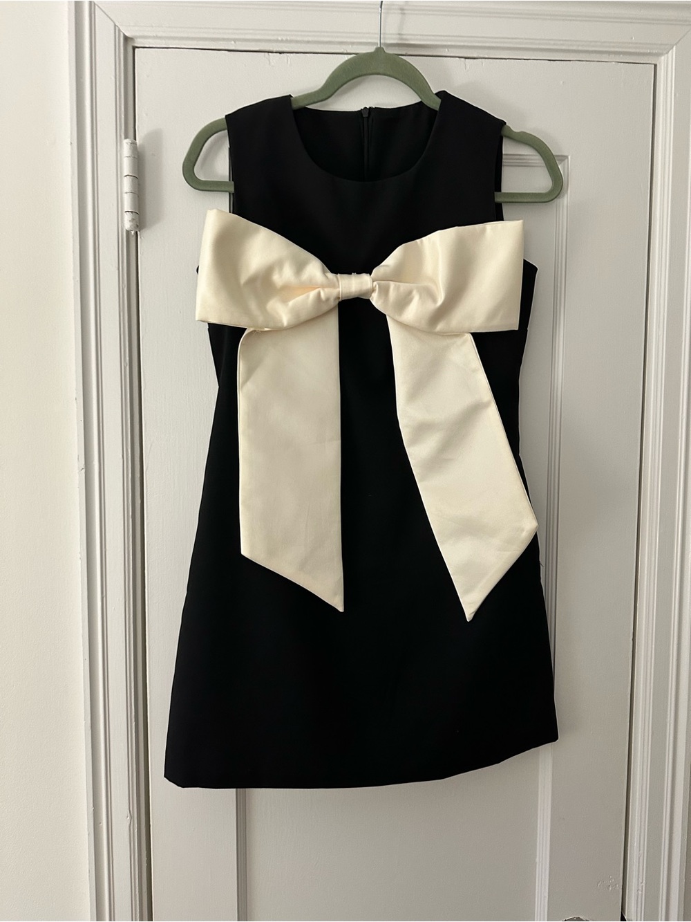Sleeveless Black Mini Dress with Ivory Satin Bow